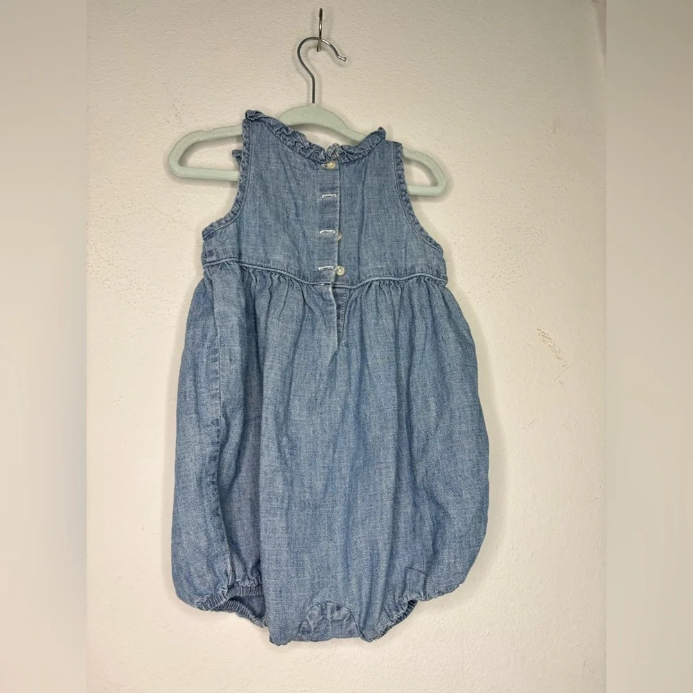 POLO RALPH LAUREN VINTAGE DENIM RUFFLE BABY GIRLS ONSIE SZ 6-12MONTHS